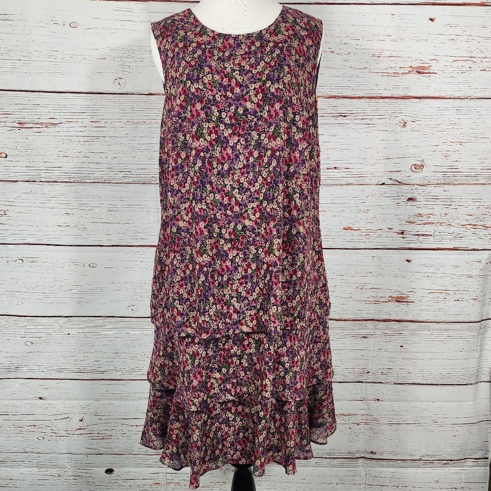 LAUREN RALPH LAUREN Tiered Floral Ruffle Hem Dress Size 10 - Picture 2 of 8